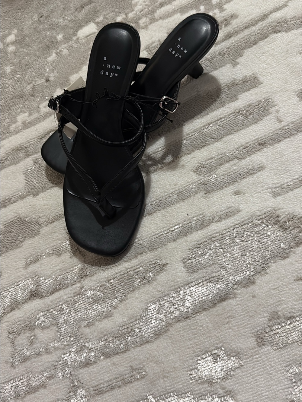 a new day Black Strappy Square Toe Block Heel Sandals